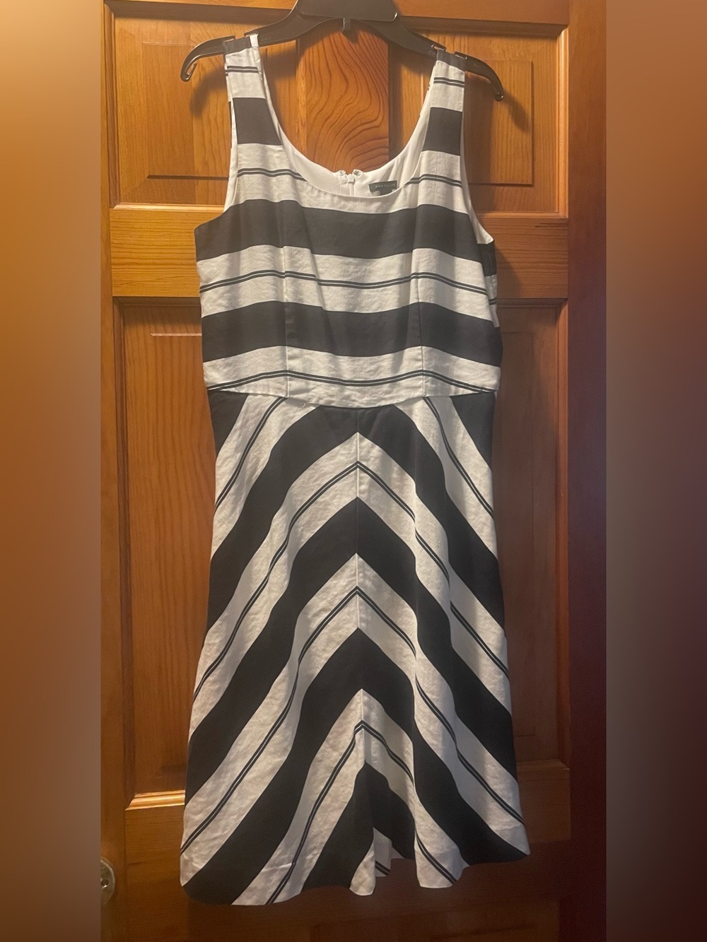 Ann Taylor Black and White Striped Sleeveless Dress